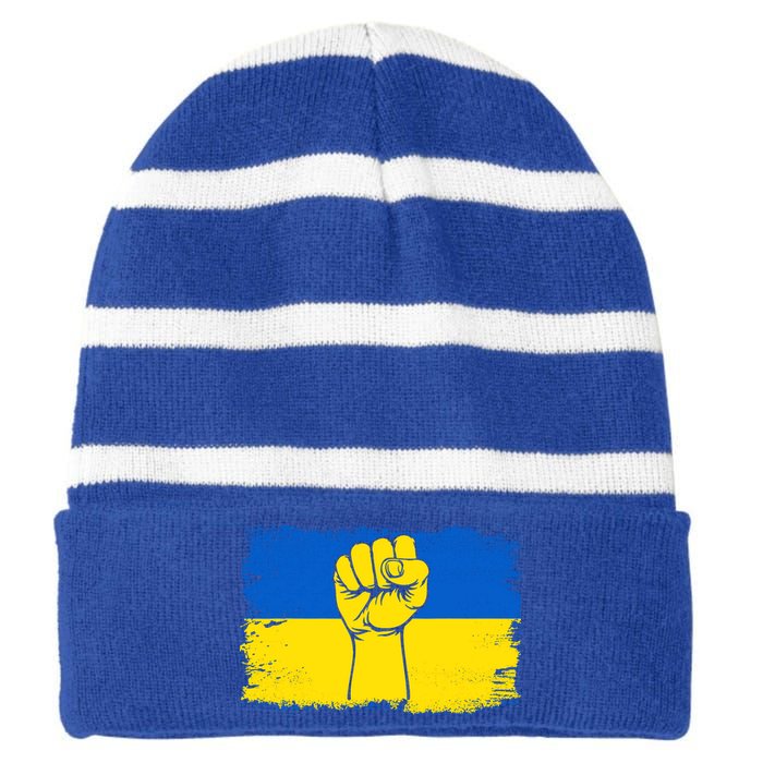 Support Ukraine Flag I Stand With Ukraine Gift Striped Beanie with Solid Band