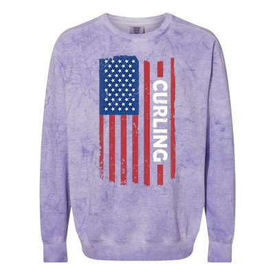 Sport Us Flag Curling Great Gift Colorblast Crewneck Sweatshirt