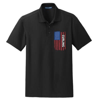 Sport Us Flag Curling Great Gift Dry Zone Grid Polo