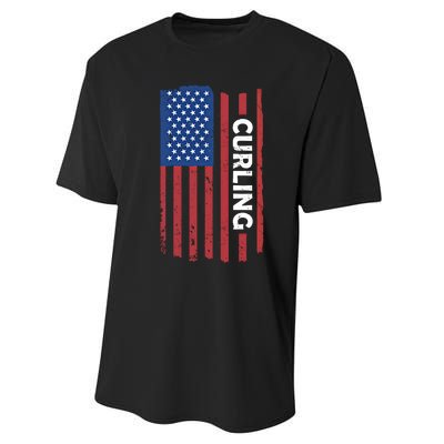 Sport Us Flag Curling Great Gift Performance Sprint T-Shirt