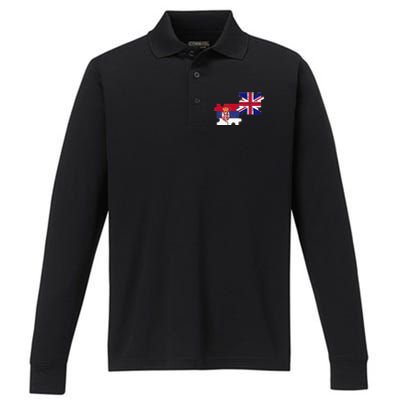 Serbia Uk Flag British Serbian Performance Long Sleeve Polo