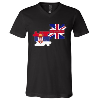 Serbia Uk Flag British Serbian V-Neck T-Shirt