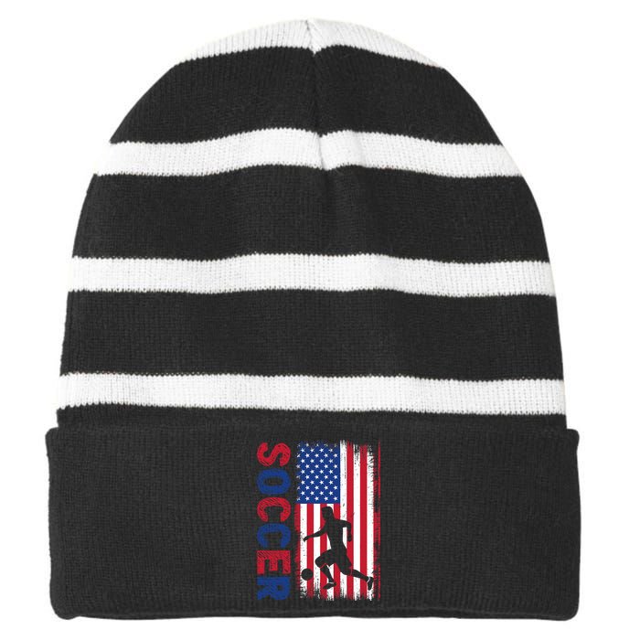 Soccer usa flag for soccer lover man woman  Striped Beanie with Solid Band