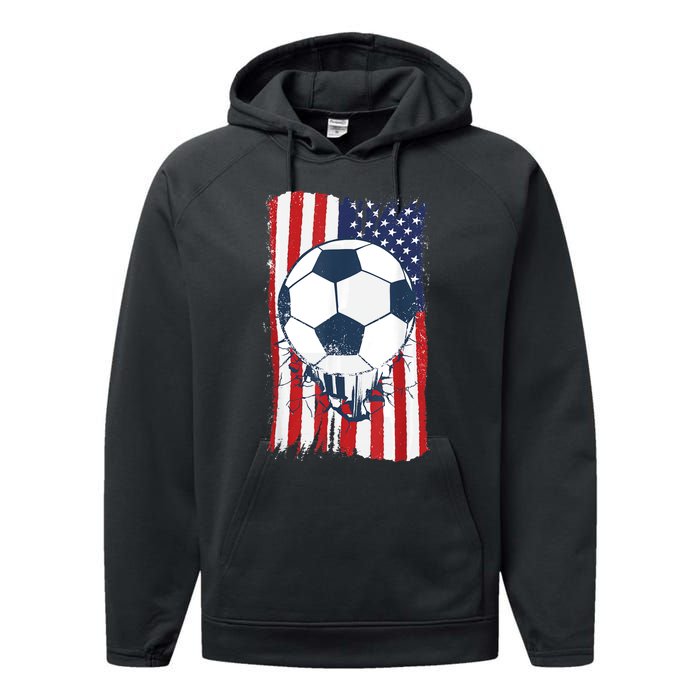 Soccer USA Flag , Soccer Ball Graphic Boys  Performance Fleece Hoodie