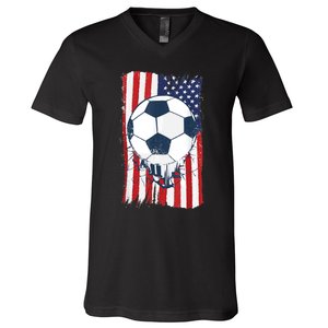 Soccer USA Flag , Soccer Ball Graphic Boys  V-Neck T-Shirt