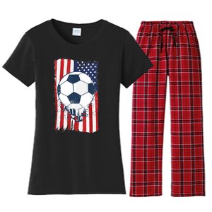 Soccer USA Flag , Soccer Ball Graphic Boys  Women's Flannel Pajama Set