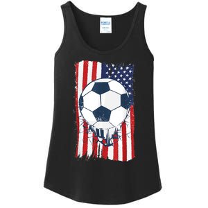 Soccer USA Flag , Soccer Ball Graphic Boys  Ladies Essential Tank