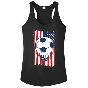 Soccer USA Flag , Soccer Ball Graphic Boys  Ladies PosiCharge Competitor Racerback Tank