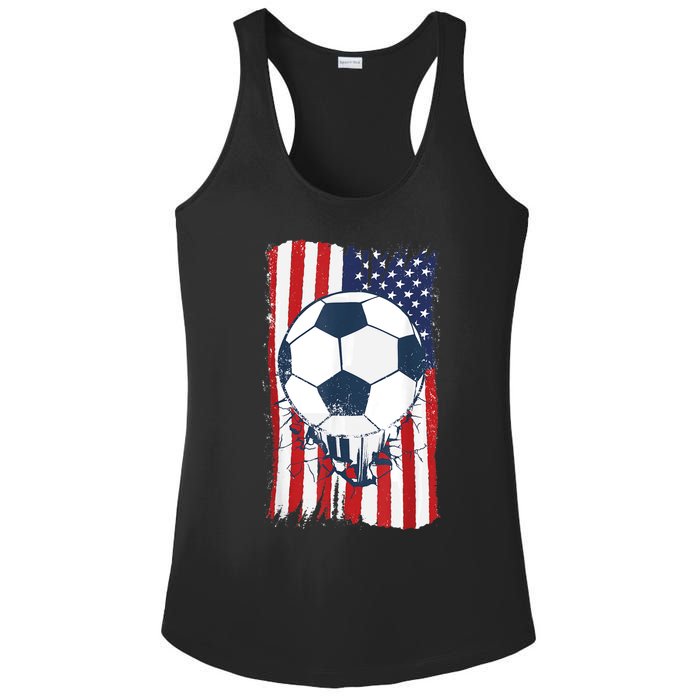 Soccer USA Flag , Soccer Ball Graphic Boys  Ladies PosiCharge Competitor Racerback Tank