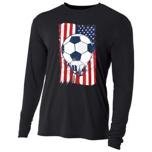 Soccer USA Flag , Soccer Ball Graphic Boys  Cooling Performance Long Sleeve Crew