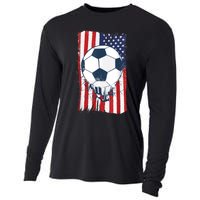 Soccer USA Flag , Soccer Ball Graphic Boys  Cooling Performance Long Sleeve Crew