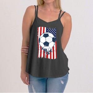 Soccer USA Flag , Soccer Ball Graphic Boys  Women's Strappy Tank