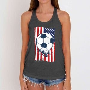 Soccer USA Flag , Soccer Ball Graphic Boys  Women's Knotted Racerback Tank