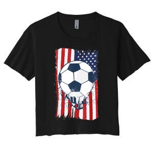 Soccer USA Flag , Soccer Ball Graphic Boys  Women's Crop Top Tee