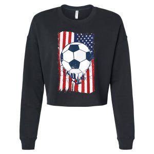 Soccer USA Flag , Soccer Ball Graphic Boys  Cropped Pullover Crew