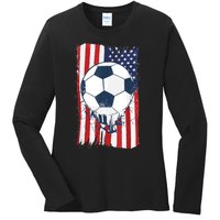 Soccer USA Flag , Soccer Ball Graphic Boys  Ladies Long Sleeve Shirt