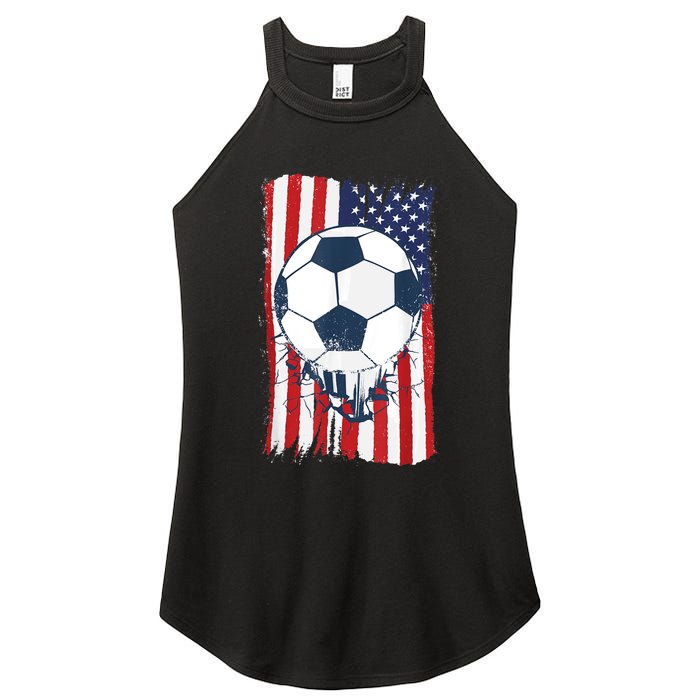 Soccer USA Flag , Soccer Ball Graphic Boys  Women's Perfect Tri Rocker Tank