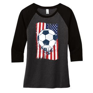 Soccer USA Flag , Soccer Ball Graphic Boys  Women's Tri-Blend 3/4-Sleeve Raglan Shirt