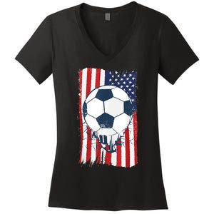 Soccer USA Flag , Soccer Ball Graphic Boys  Women's V-Neck T-Shirt