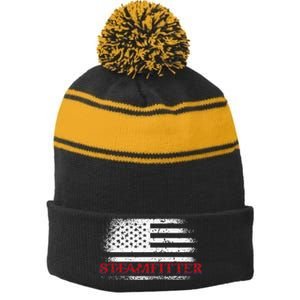 Steamfitter Usa Flag Patriotic For A Pipefitter Stripe Pom Pom Beanie