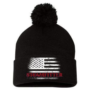 Steamfitter Usa Flag Patriotic For A Pipefitter Pom Pom 12in Knit Beanie