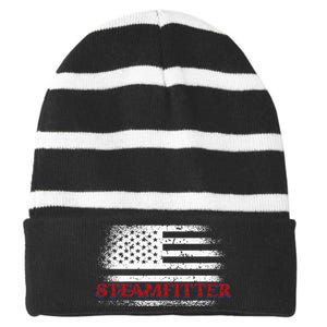 Steamfitter Usa Flag Patriotic For A Pipefitter Striped Beanie with Solid Band