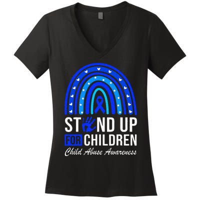 Stand Up For Children Stop Child Abuse Prevention Awareness Women's V-Neck T-Shirt