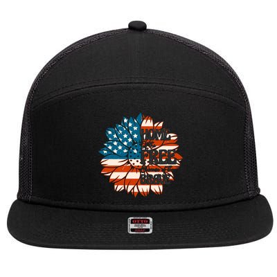 Sunflower USA Flag Home Of The Free Because Of The Brave Gift 7 Panel Mesh Trucker Snapback Hat