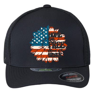 Sunflower USA Flag Home Of The Free Because Of The Brave Gift Flexfit Unipanel Trucker Cap