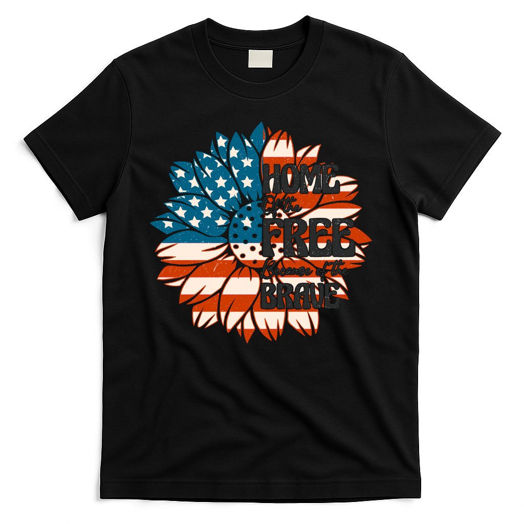 Sunflower USA Flag Home Of The Free Because Of The Brave Gift T-Shirt