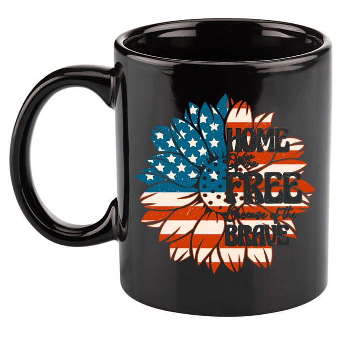 Sunflower USA Flag Home Of The Free Because Of The Brave Gift 11oz C Handle Ceramic Mug