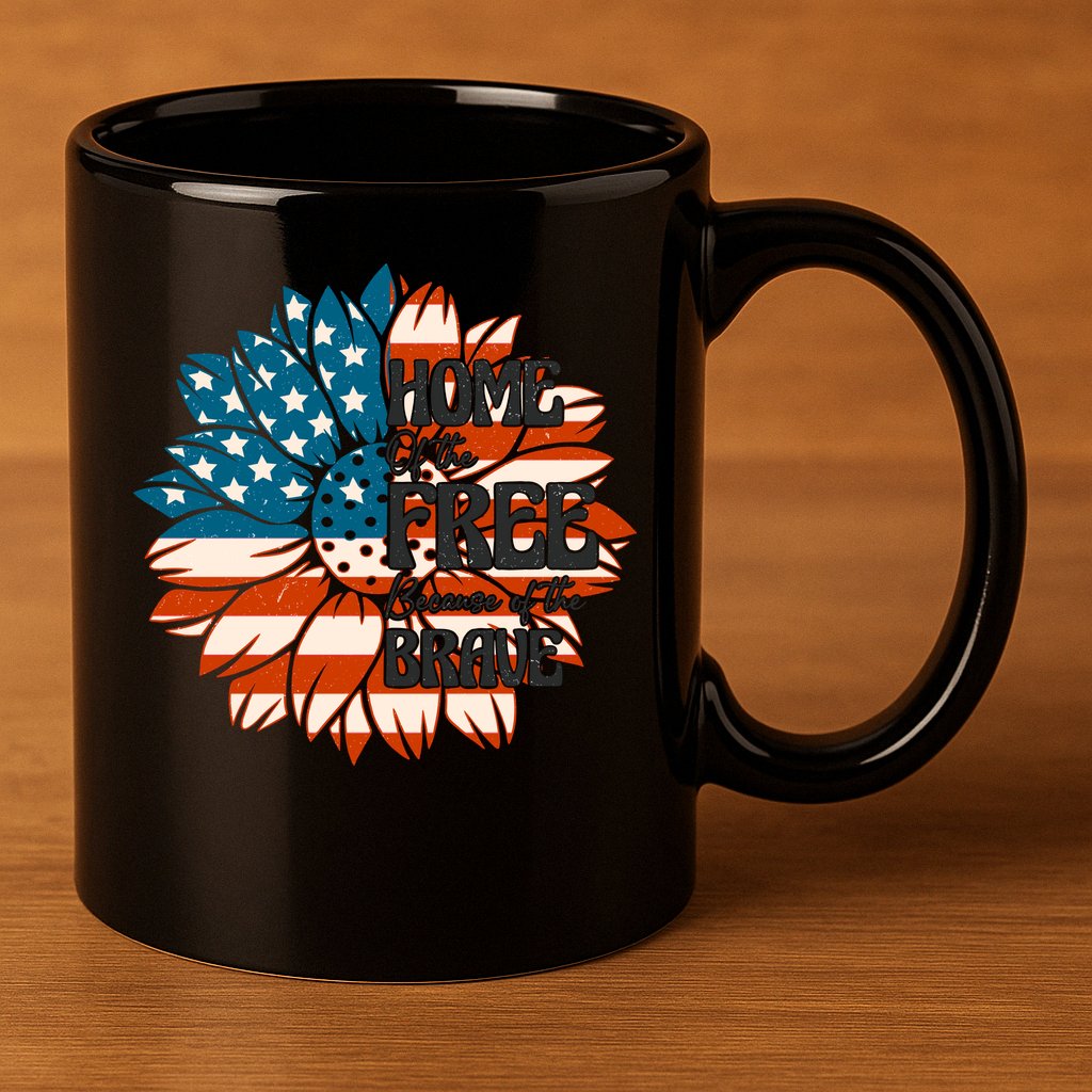 Sunflower USA Flag Home Of The Free Because Of The Brave Gift 11oz C Handle Ceramic Mug