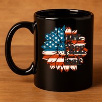 Sunflower USA Flag Home Of The Free Because Of The Brave Gift 11oz C Handle Ceramic Mug