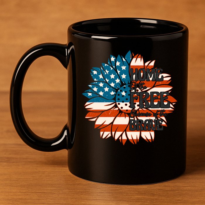 Sunflower USA Flag Home Of The Free Because Of The Brave Gift 11oz C Handle Ceramic Mug