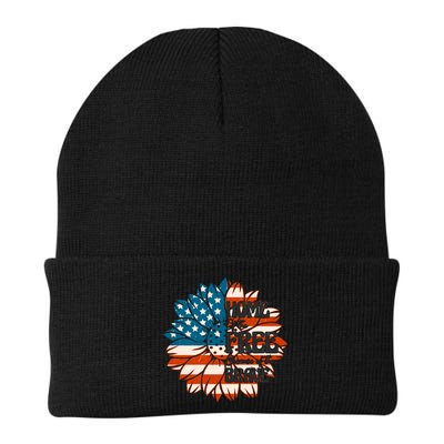 Sunflower USA Flag Home Of The Free Because Of The Brave Gift Beanie