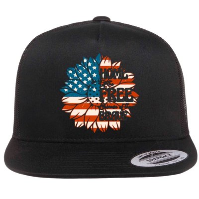 Sunflower USA Flag Home Of The Free Because Of The Brave Gift Flat Bill Trucker Hat