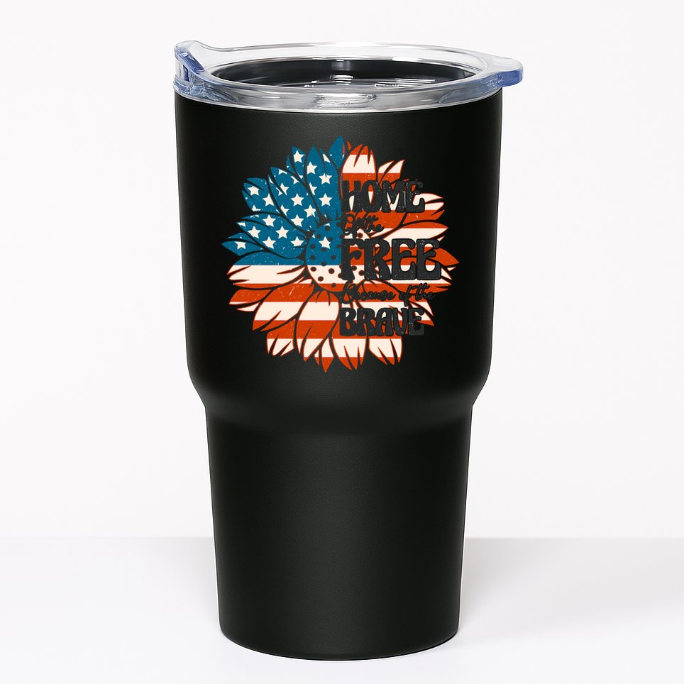 Sunflower USA Flag Home Of The Free Because Of The Brave Gift Tumbler