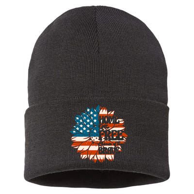 Sunflower USA Flag Home Of The Free Because Of The Brave Gift Sustainable Knit Beanie