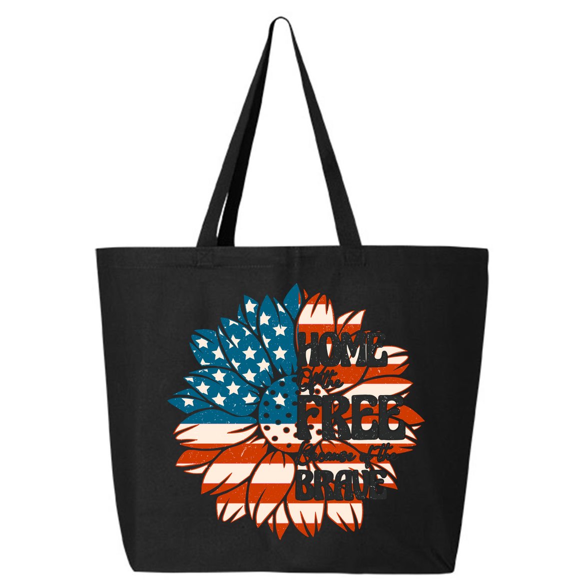 Sunflower USA Flag Home Of The Free Because Of The Brave Gift 25L Jumbo Tote