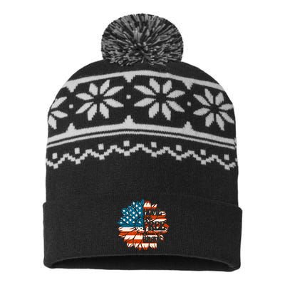 Sunflower USA Flag Home Of The Free Because Of The Brave Gift USA-Made Snowflake Beanie