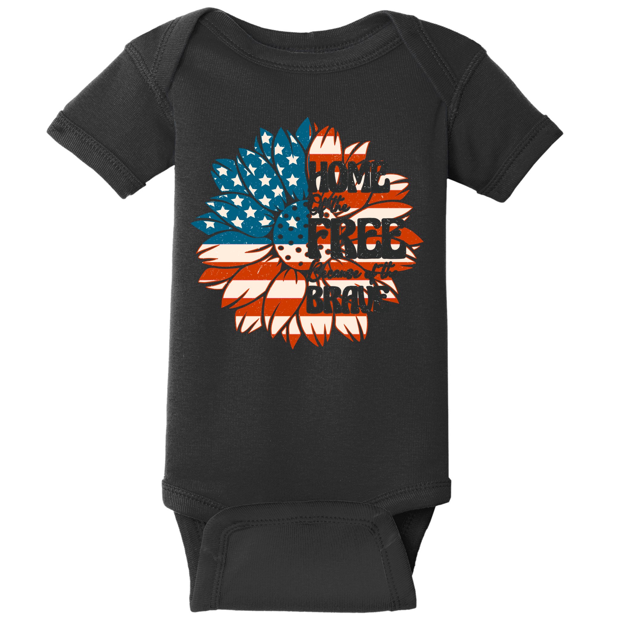Sunflower USA Flag Home Of The Free Because Of The Brave Gift Baby Bodysuit