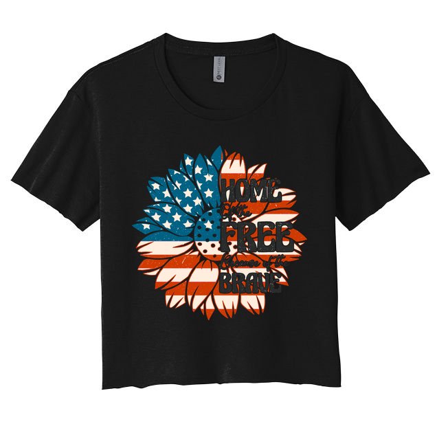 Sunflower USA Flag Home Of The Free Because Of The Brave Gift Crop Top