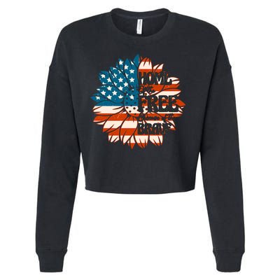 Sunflower USA Flag Home Of The Free Because Of The Brave Gift Cropped Pullover Crew