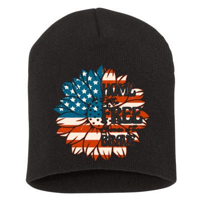 Sunflower USA Flag Home Of The Free Because Of The Brave Gift Short Acrylic Beanie