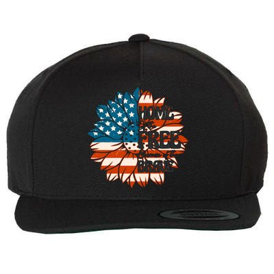 Sunflower USA Flag Home Of The Free Because Of The Brave Gift Wool Snapback Cap