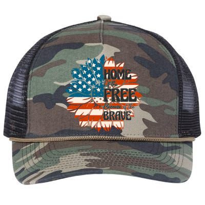 Sunflower USA Flag Home Of The Free Because Of The Brave Gift Retro Rope Trucker Hat Cap