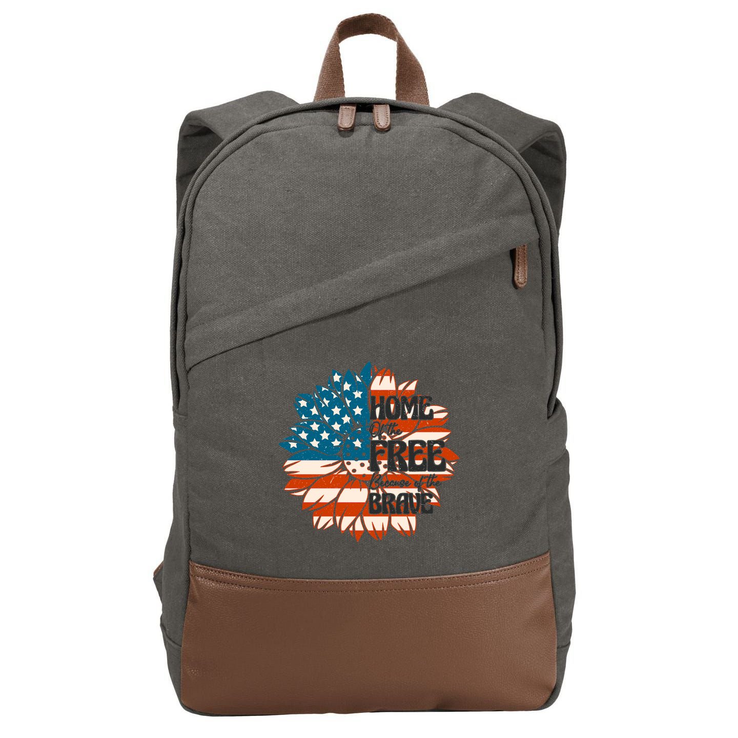Sunflower USA Flag Home Of The Free Because Of The Brave Gift Cotton Canvas Backpack