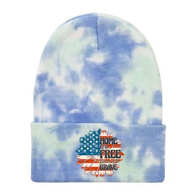 Sunflower USA Flag Home Of The Free Because Of The Brave Gift Tie Dye 12in Knit Beanie