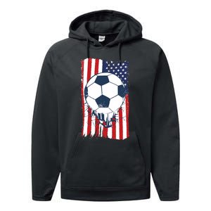 Soccer USA Flag Shirt, Soccer Ball Graphic Performance Fleece Hoodie