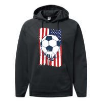 Soccer USA Flag Shirt, Soccer Ball Graphic Performance Fleece Hoodie